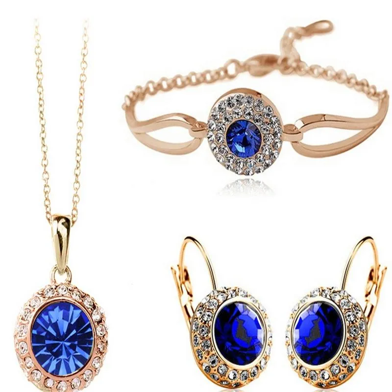 Women Gold Silver Necklace Earrings Bracelet Jewellery Set