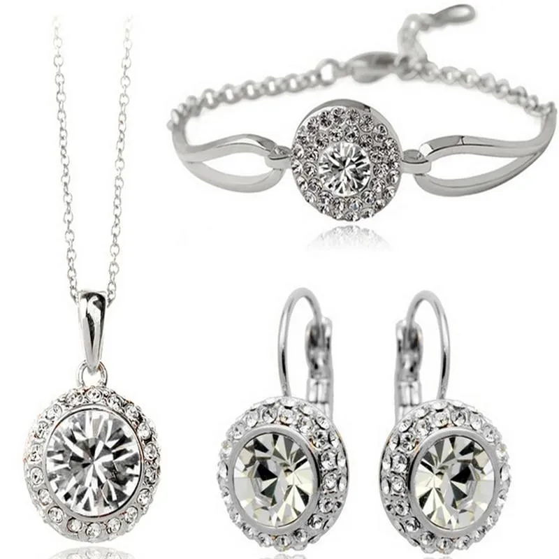 Women Gold Silver Necklace Earrings Bracelet Jewellery Set