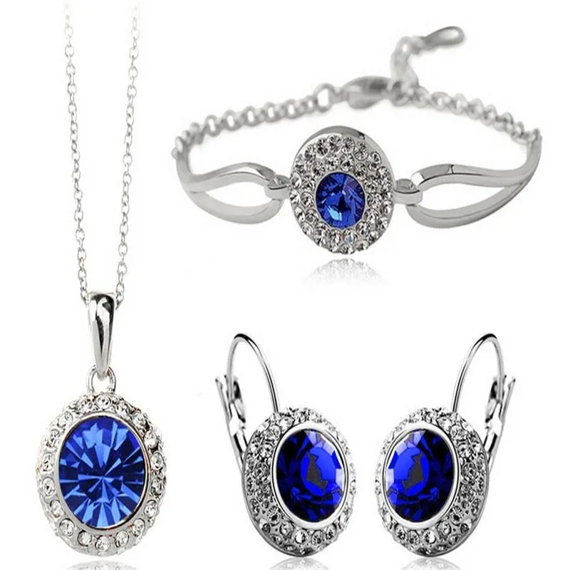 Women Gold Silver Necklace Earrings Bracelet Jewellery Set