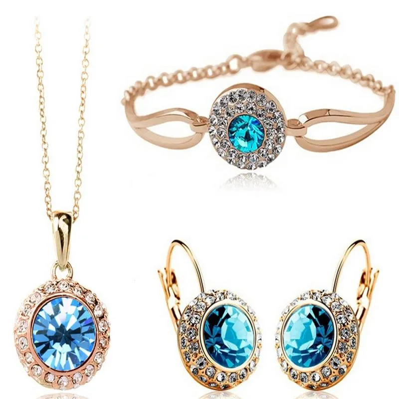 Women Gold Silver Necklace Earrings Bracelet Jewellery Set