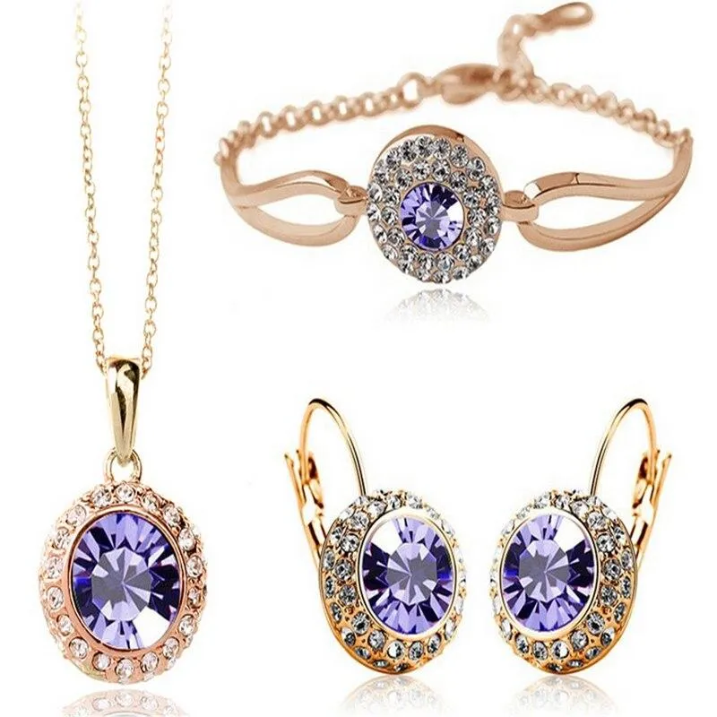 Women Gold Silver Necklace Earrings Bracelet Jewellery Set