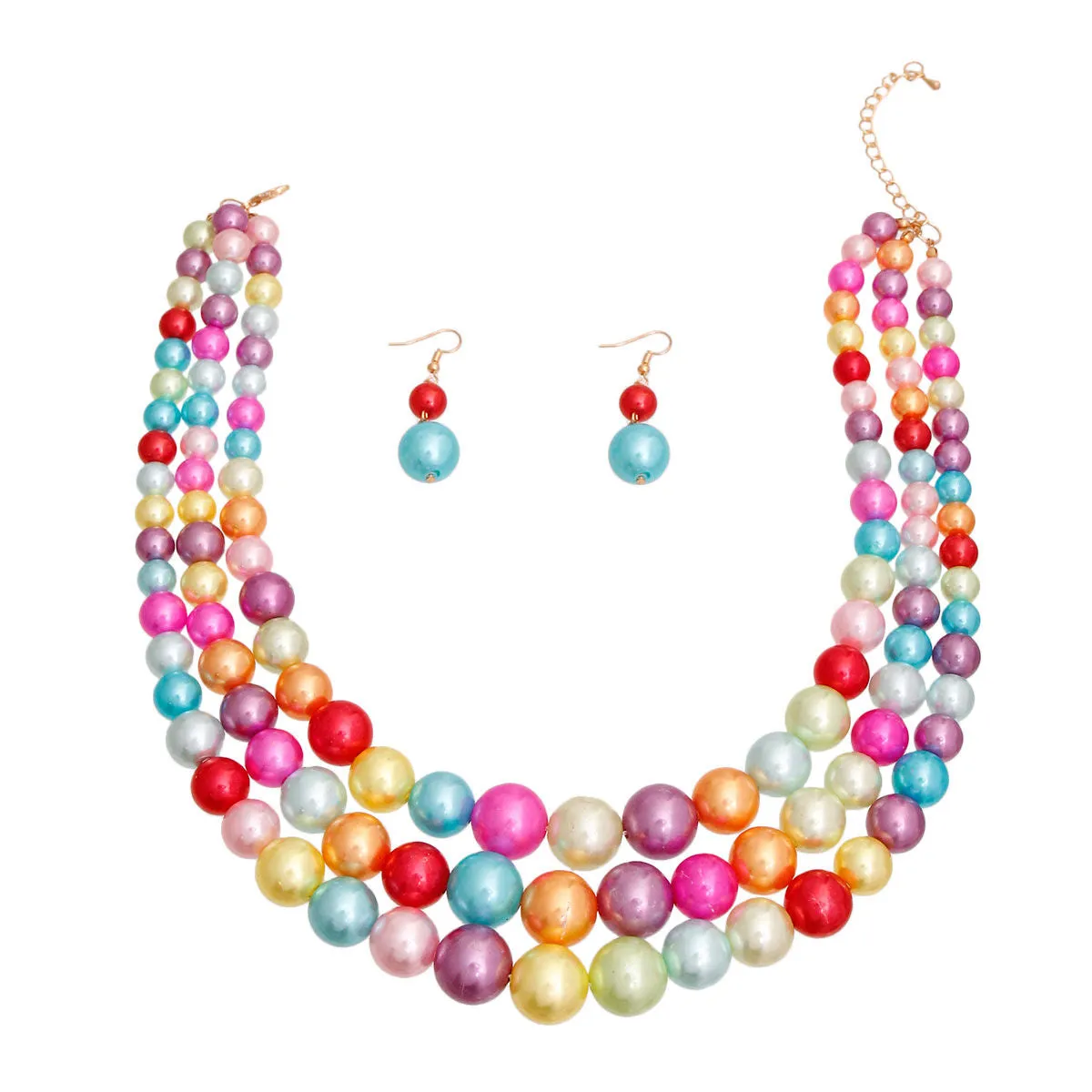 Women's Multi-Strand Pearl Necklace & Earrings: Vibrant Kaleidoscope