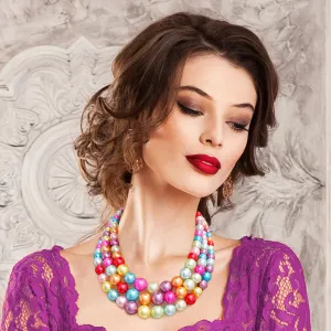 Women's Multi-Strand Pearl Necklace & Earrings: Vibrant Kaleidoscope