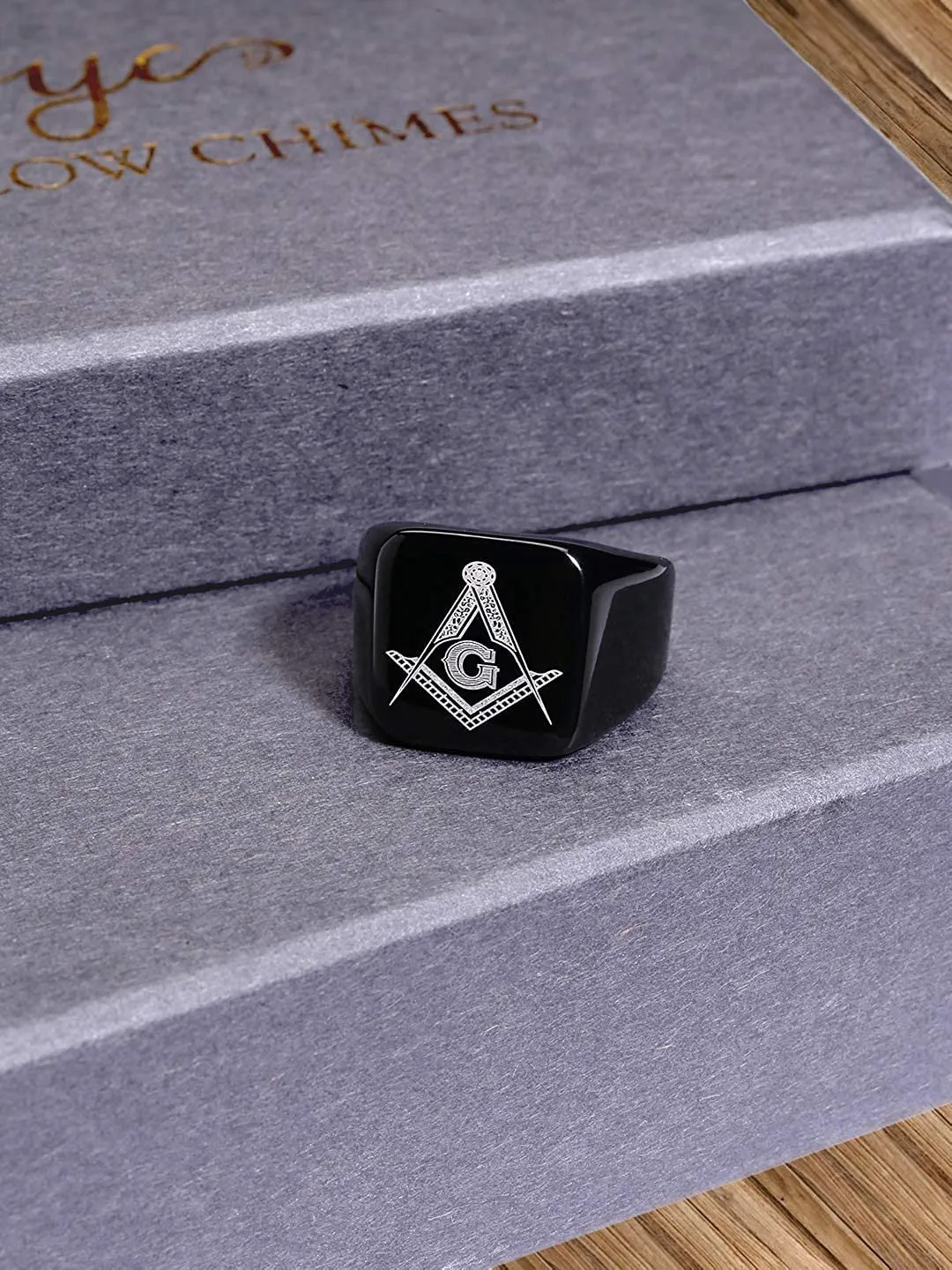 Yellow Chimes Black Toned Ring For Men | Pack of 1 Stainless Steel Band Ring | Black AG Masonic Logo Finger Ring for Boys | Ideal Gift For Men and Boys