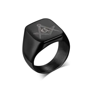 Yellow Chimes Black Toned Ring For Men | Pack of 1 Stainless Steel Band Ring | Black AG Masonic Logo Finger Ring for Boys | Ideal Gift For Men and Boys