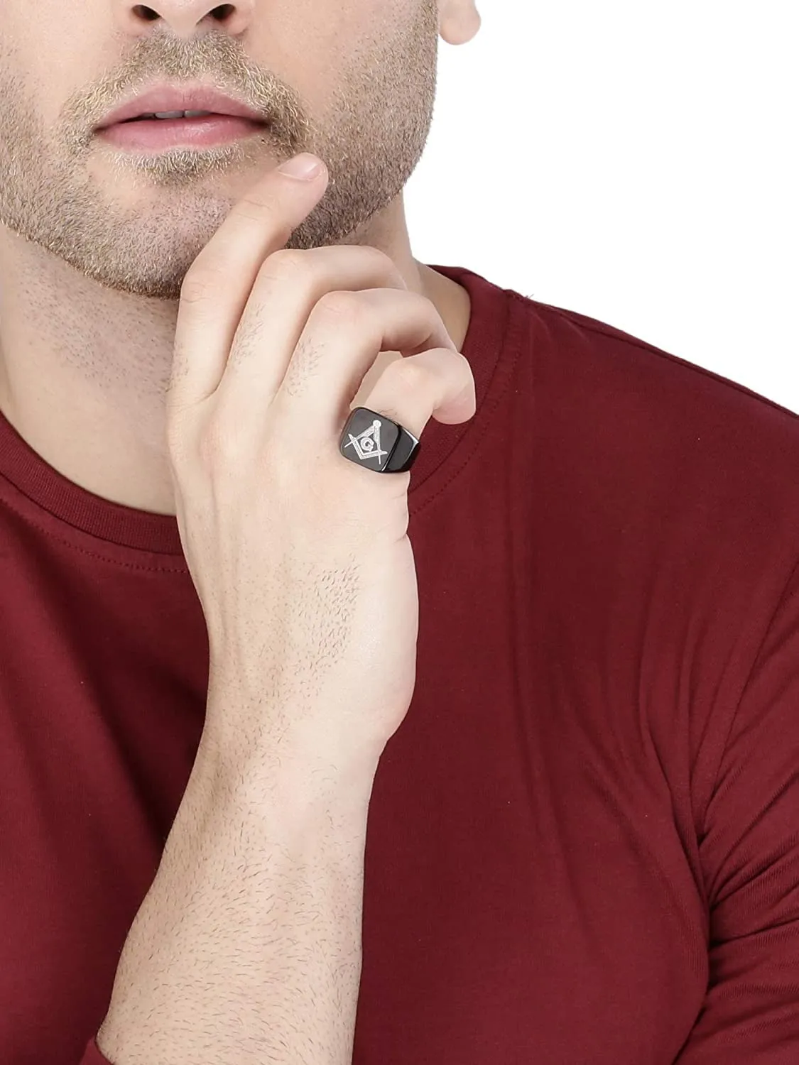 Yellow Chimes Black Toned Ring For Men | Pack of 1 Stainless Steel Band Ring | Black AG Masonic Logo Finger Ring for Boys | Ideal Gift For Men and Boys