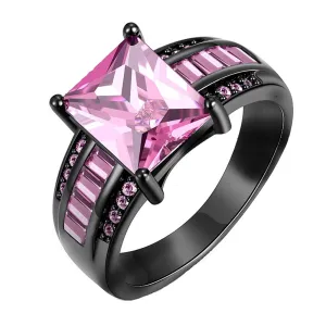 Yellow Chimes Pink Crystal Platinum Plated High Stylish Ring for Women & Girls