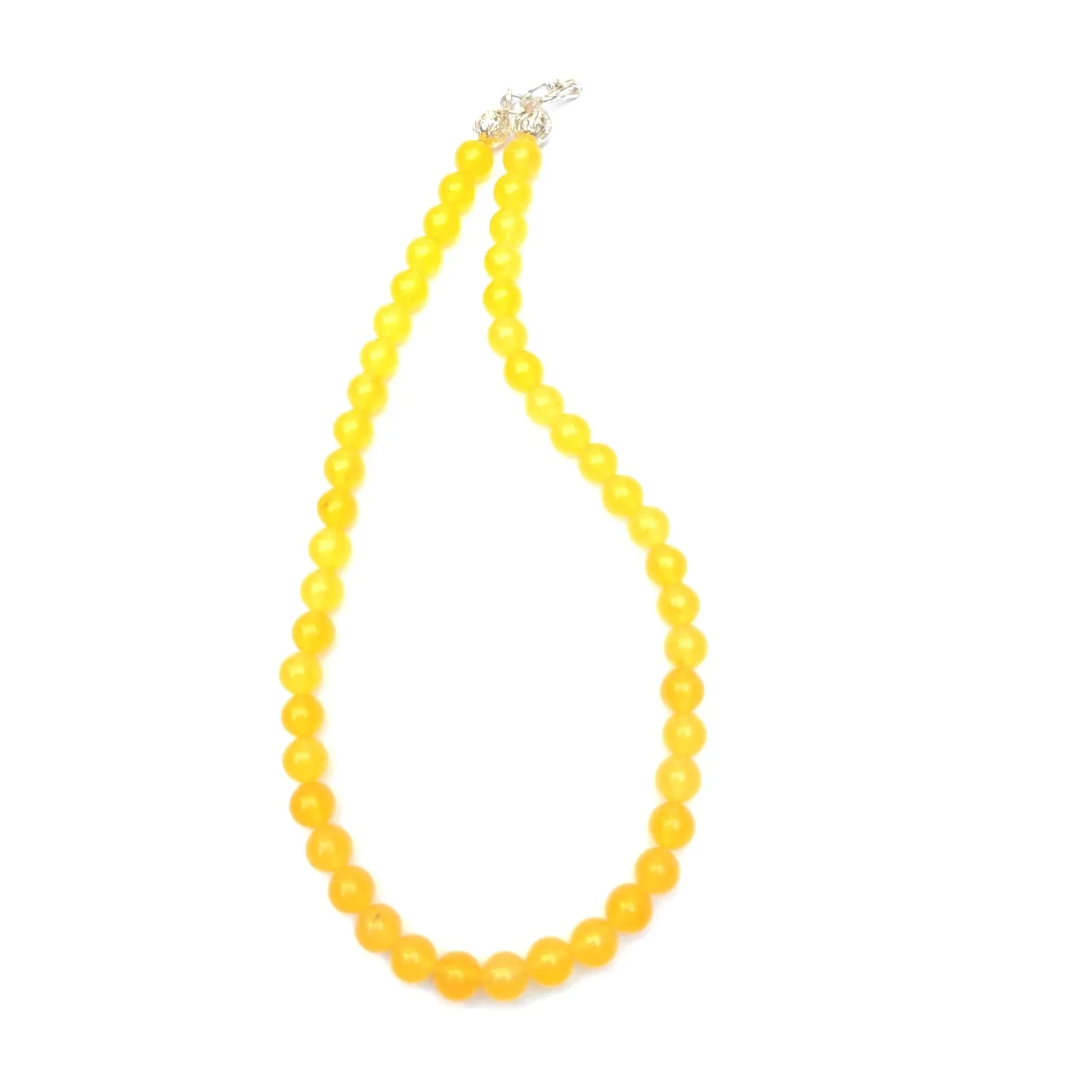 Yellow Quartz Crystal Round Beads Necklace 15 Inches, 6 mm Beads (Semi-Precious Mala)