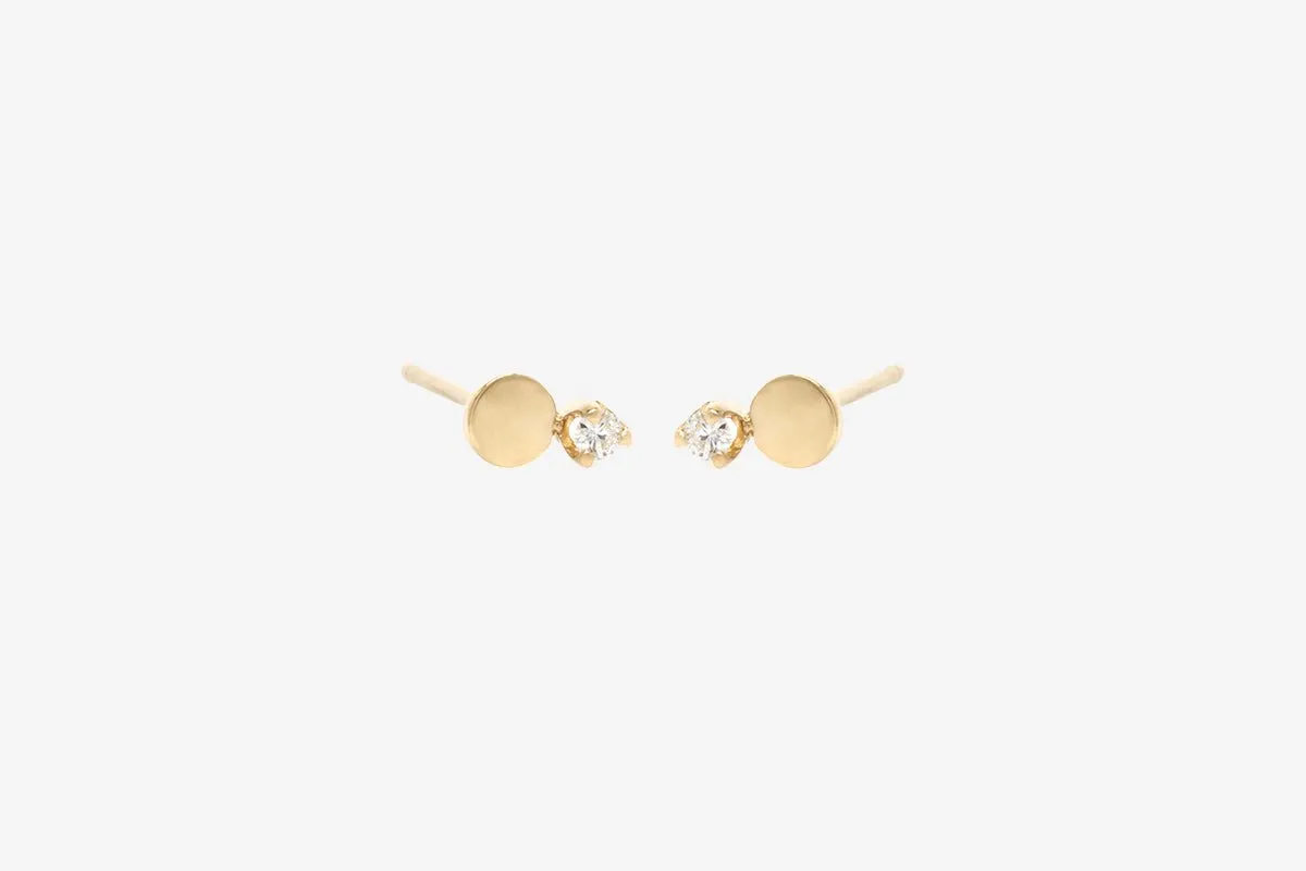 Zoe Chicco 14k Gold Disc   Diamond Stud Earrings